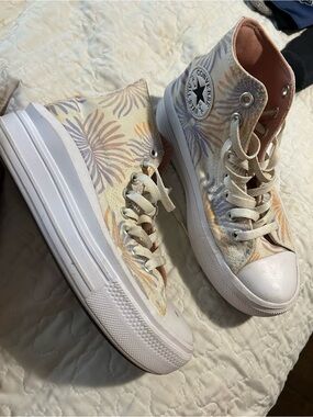 Converse High Top Sneakers in Cream with Pink, Purple & Orange Floral